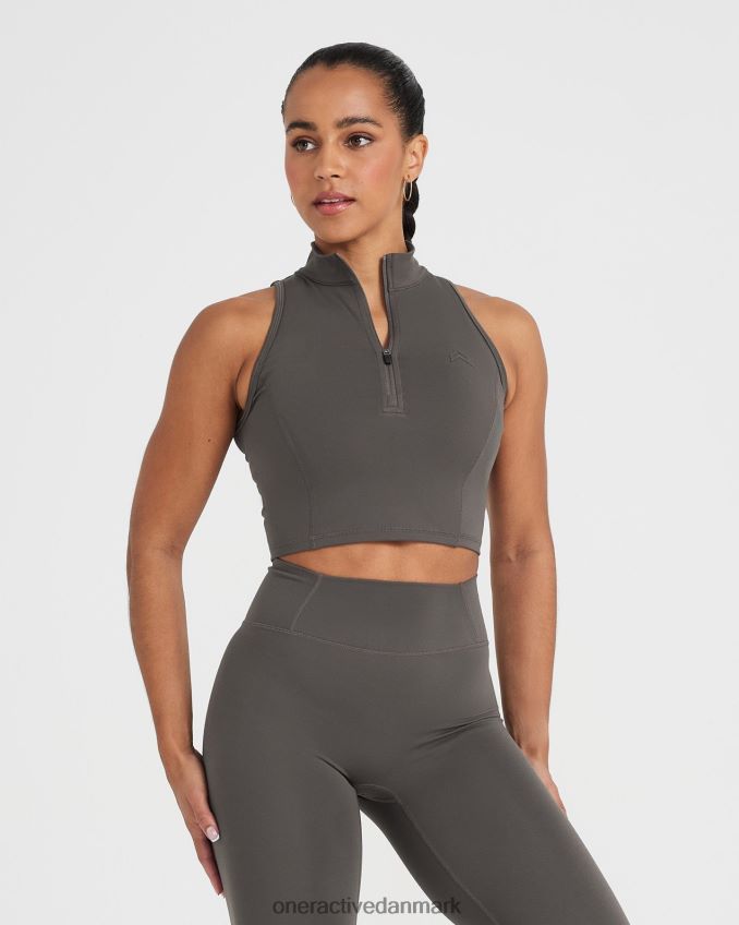 dyb taupe tøj X26NZ0527 Oner Active tidløs halv zip crop tank