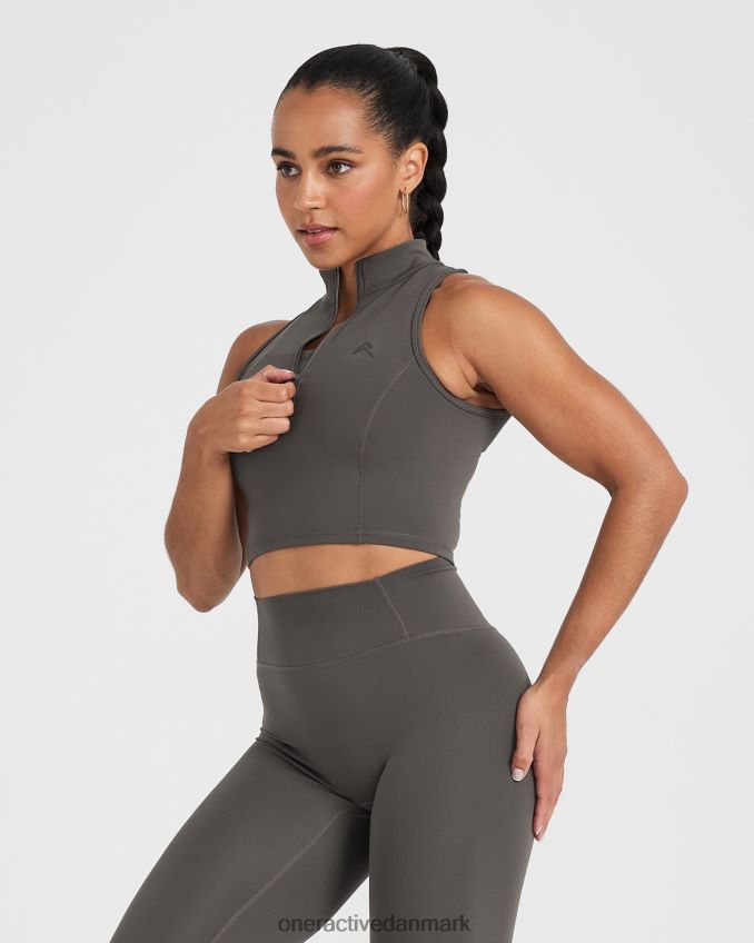 dyb taupe tøj X26NZ0527 Oner Active tidløs halv zip crop tank