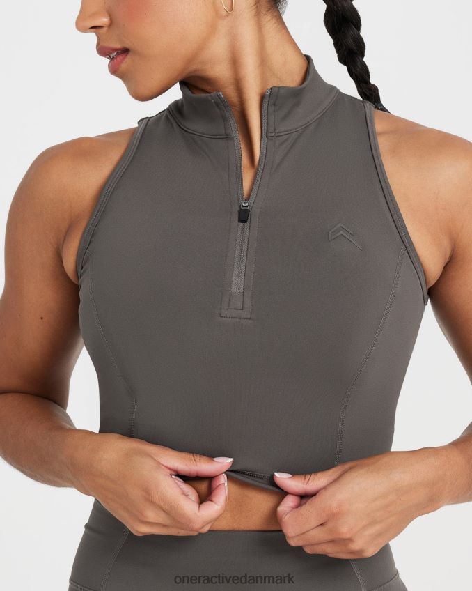 dyb taupe tøj X26NZ0527 Oner Active tidløs halv zip crop tank