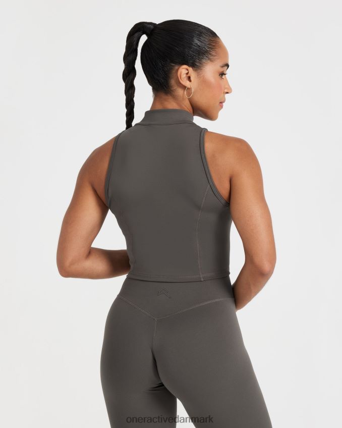 dyb taupe tøj X26NZ0527 Oner Active tidløs halv zip crop tank