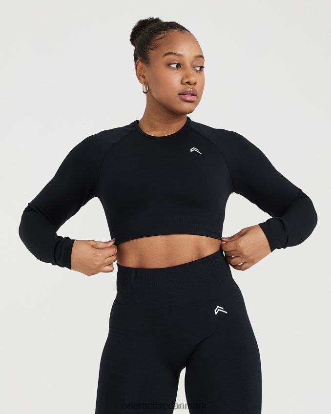 sort mergel tøj X26NZ0479 Oner Active klassisk sømløs 2.0 langærmet crop top