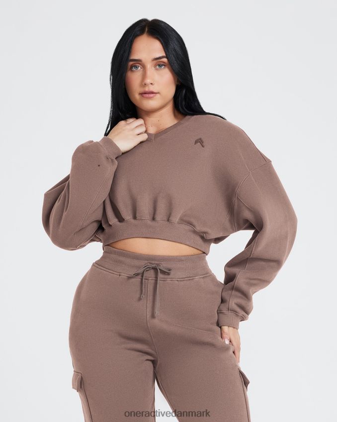 kølig brun tøj X26NZ0608 Oner Active oversize sweatshirt med v-hals hele dagen