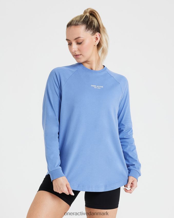 vasket lys denim tøj X26NZ0548 Oner Active grafisk oversized langærmet t-shirt