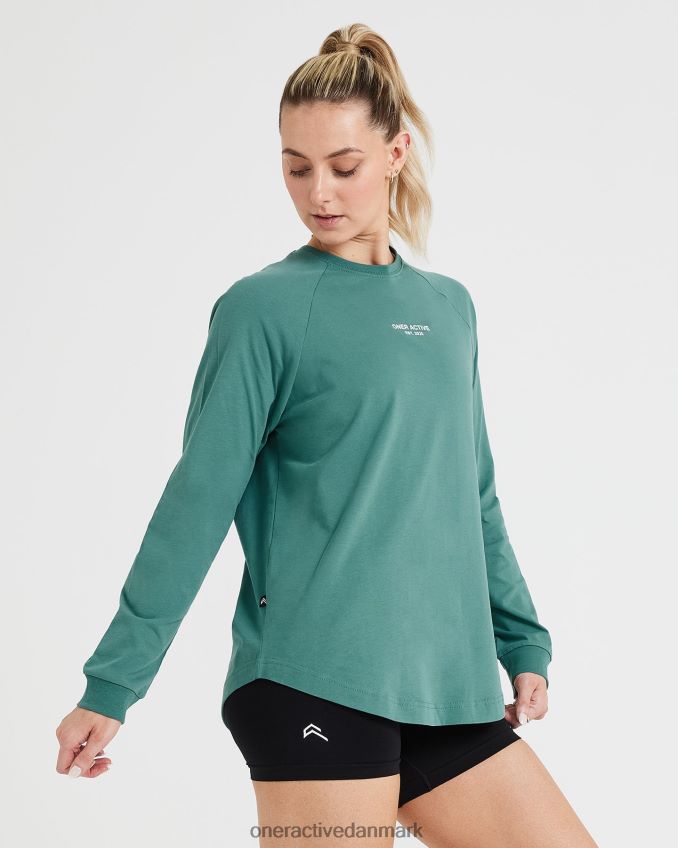 vasket mineralgrøn tøj X26NZ0549 Oner Active grafisk oversized langærmet t-shirt
