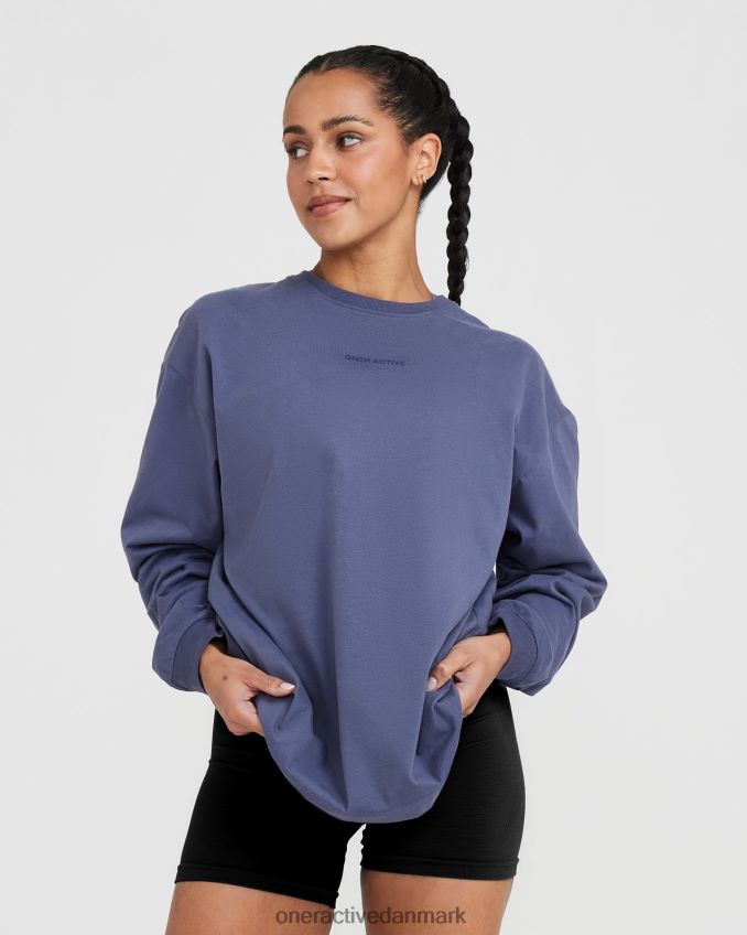 vasket skiferblå tøj X26NZ0505 Oner Active klassisk spejlgrafik oversized langærmet top