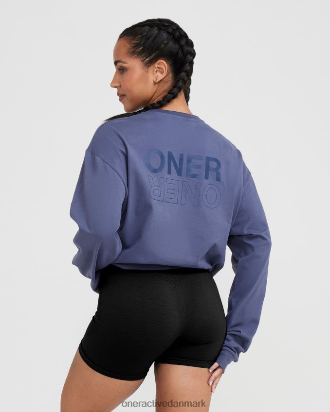 vasket skiferblå tøj X26NZ0505 Oner Active klassisk spejlgrafik oversized langærmet top