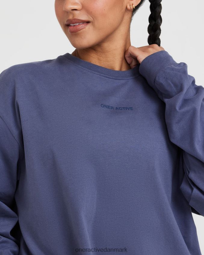 vasket skiferblå tøj X26NZ0505 Oner Active klassisk spejlgrafik oversized langærmet top